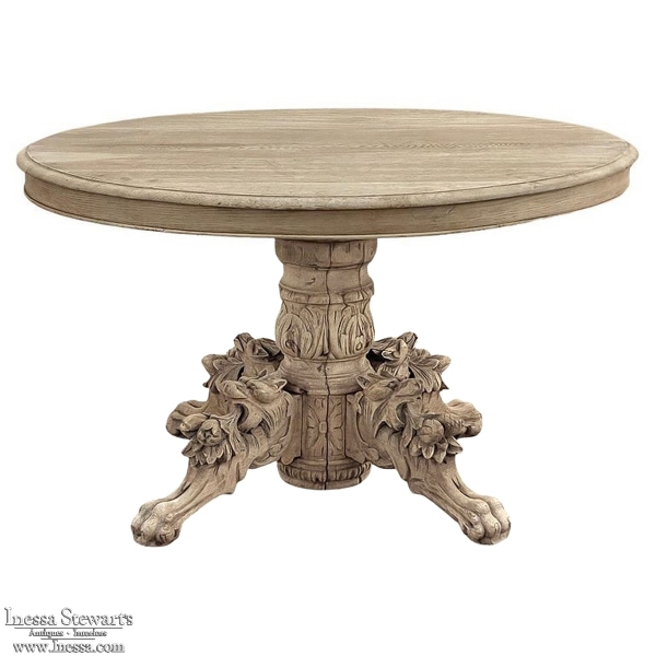 19th Century French Renaissance Oval Center Table ~ Dining Table in Stripped Oak