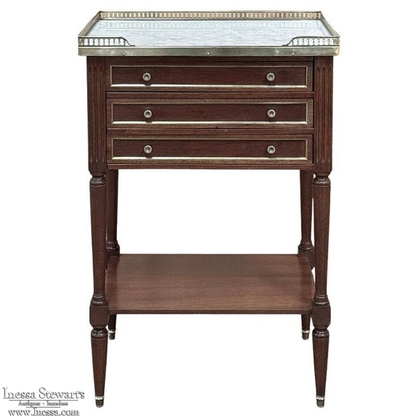 Antique French Directoire Mahogany End Table with Carrara Marble