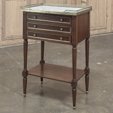 Antique French Directoire Mahogany End Table with Carrara Marble