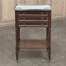 Antique French Directoire Mahogany End Table with Carrara Marble