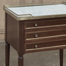 Antique French Directoire Mahogany End Table with Carrara Marble
