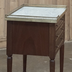 Antique French Directoire Mahogany End Table with Carrara Marble