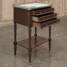 Antique French Directoire Mahogany End Table with Carrara Marble