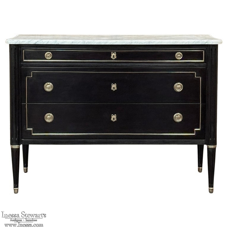 Antique French Louis XVI Mahogany Commode with Carrara Marble