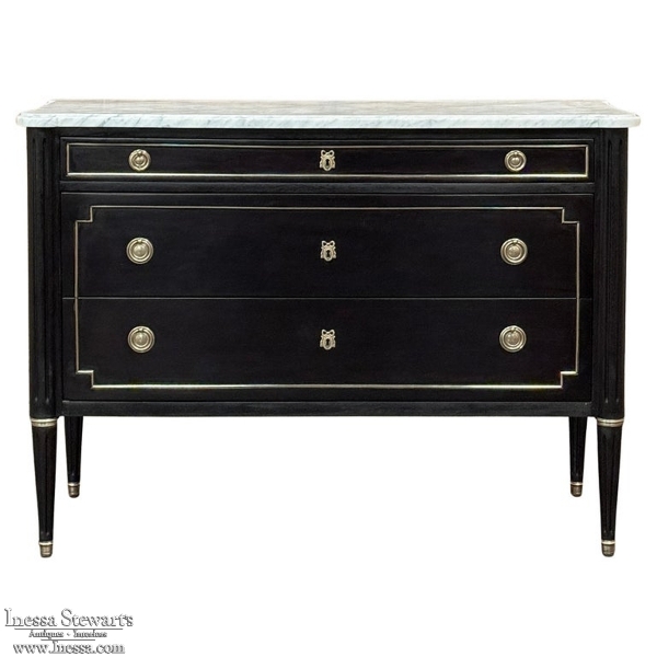 Antique French Louis XVI Mahogany Commode with Carrara Marble