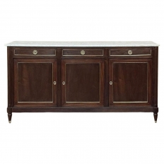 Antique French Louis XVI Mahogany Buffet ~ Credenza with Carrara Marble