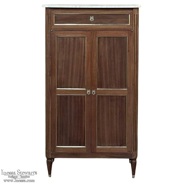 Antique French Directoire Style Mahogany Cabinet with Carrara Marble