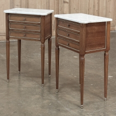 Antique French Directoire Mahogany End Table with Carrara Marble
