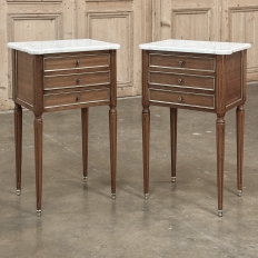 Antique French Directoire Mahogany End Table with Carrara Marble