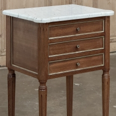 Antique French Directoire Mahogany End Table with Carrara Marble
