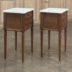 Antique French Directoire Mahogany End Table with Carrara Marble