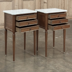 Antique French Directoire Mahogany End Table with Carrara Marble