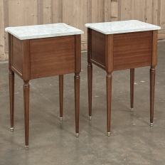 Antique French Directoire Mahogany End Table with Carrara Marble