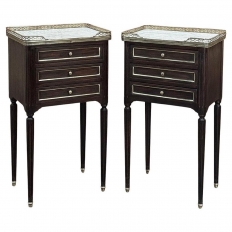 Antique French Directoire Mahogany End Table with Carrara Marble