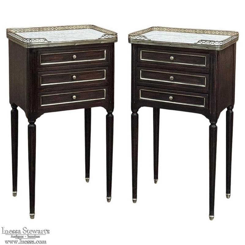 Antique French Directoire Mahogany End Table with Carrara Marble