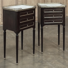 Antique French Directoire Mahogany End Table with Carrara Marble