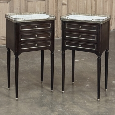 Antique French Directoire Mahogany End Table with Carrara Marble