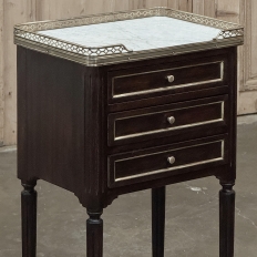 Antique French Directoire Mahogany End Table with Carrara Marble