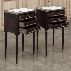 Antique French Directoire Mahogany End Table with Carrara Marble