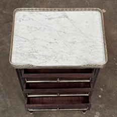 Antique French Directoire Mahogany End Table with Carrara Marble
