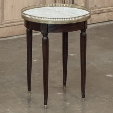 Antique French Louis XVI Round Mahogany End Table with Carrara Marble