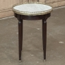 Antique French Louis XVI Round Mahogany End Table with Carrara Marble