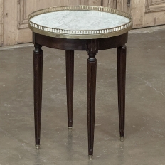 Antique French Louis XVI Round Mahogany End Table with Carrara Marble
