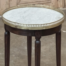 Antique French Louis XVI Round Mahogany End Table with Carrara Marble