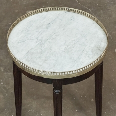 Antique French Louis XVI Round Mahogany End Table with Carrara Marble