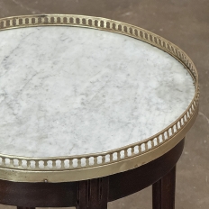 Antique French Louis XVI Round Mahogany End Table with Carrara Marble