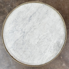 Antique French Louis XVI Round Mahogany End Table with Carrara Marble