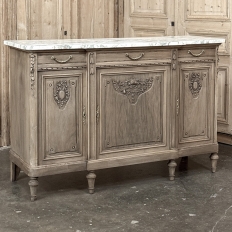 Antique French Louis XVI Marble Top Buffet in Stripped Walnut