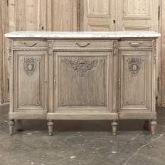 Antique French Louis XVI Marble Top Buffet in Stripped Walnut