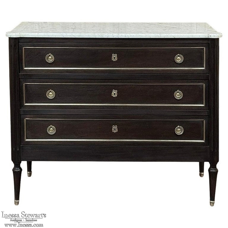 Antique French Louis XVI Mahogany Commode with Carrara Marble