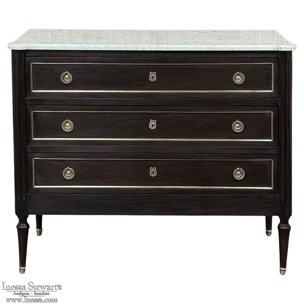 Antique French Louis XVI Mahogany Commode with Carrara Marble