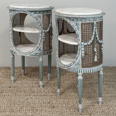 Pair 19th Century French Louis XVI Painted Oval End Tables with Marble
