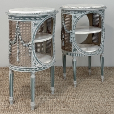 Pair 19th Century French Louis XVI Painted Oval End Tables with Marble