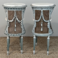 Pair 19th Century French Louis XVI Painted Oval End Tables with Marble