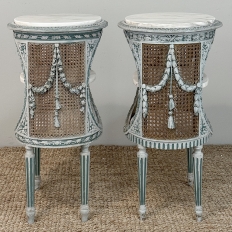 Pair 19th Century French Louis XVI Painted Oval End Tables with Marble