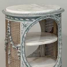 Pair 19th Century French Louis XVI Painted Oval End Tables with Marble