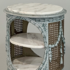 Pair 19th Century French Louis XVI Painted Oval End Tables with Marble
