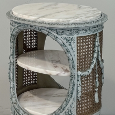 Pair 19th Century French Louis XVI Painted Oval End Tables with Marble