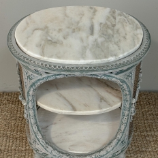 Pair 19th Century French Louis XVI Painted Oval End Tables with Marble