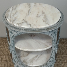 Pair 19th Century French Louis XVI Painted Oval End Tables with Marble