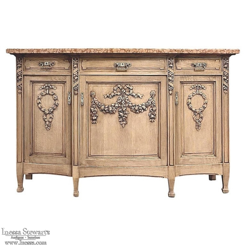 19th Century French Louis XVI Marble Top Buffet in Stripped Oak