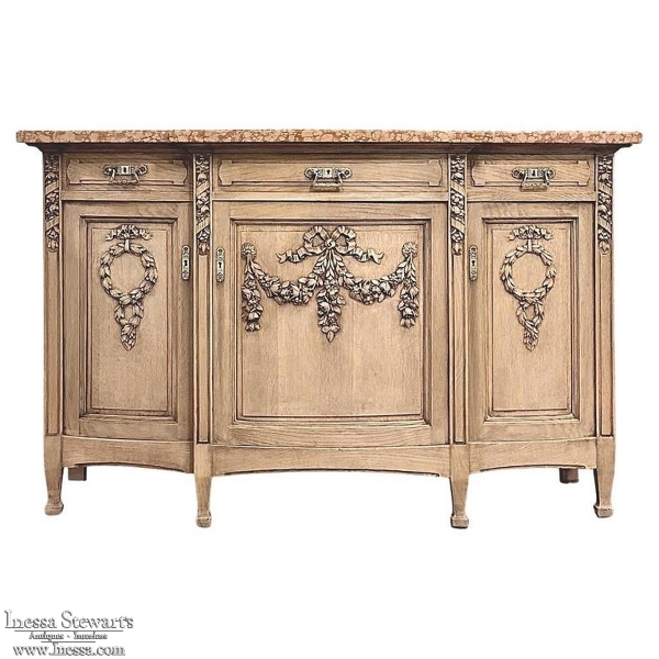 19th Century French Louis XVI Marble Top Buffet in Stripped Oak