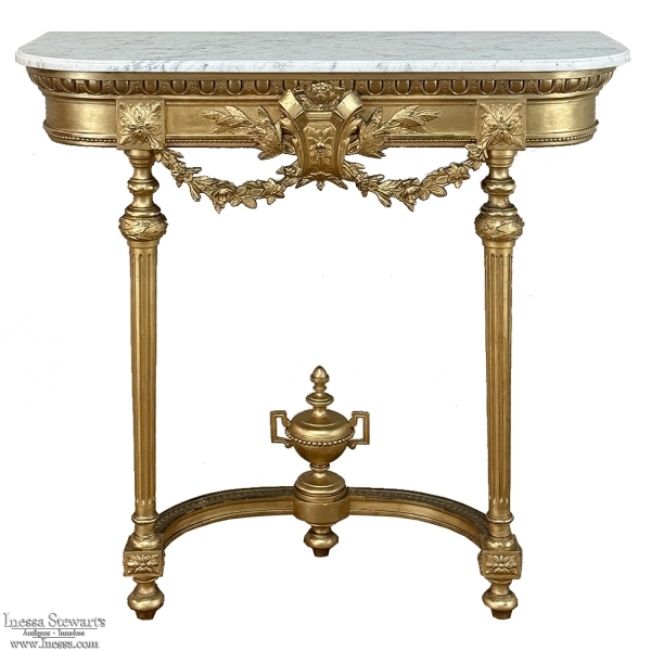 19th Century French Louis XVI Giltwood Console with Carrara Marble