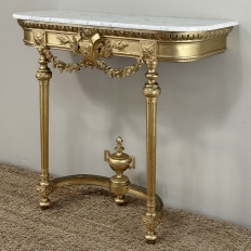 19th Century French Louis XVI Giltwood Console with Carrara Marble