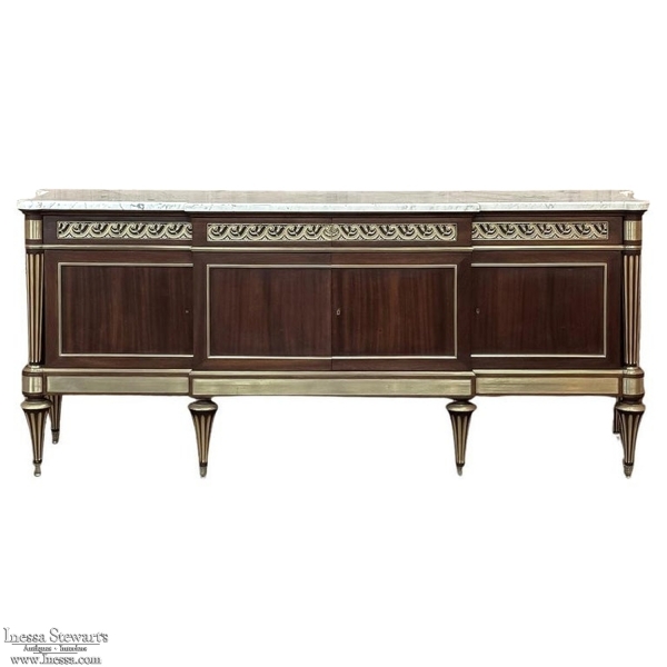 Grand Antique French Louis XVI Mahogany Marble Top Buffet a l'Etrusque