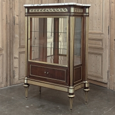 Antique French Louis XVI Mahogany Vitrine with Carrara Marble